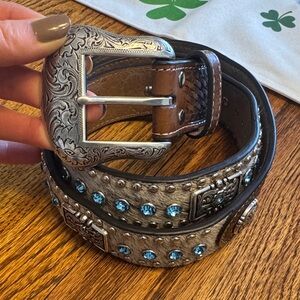 Nocona Brown Leather Belt with Silver Details